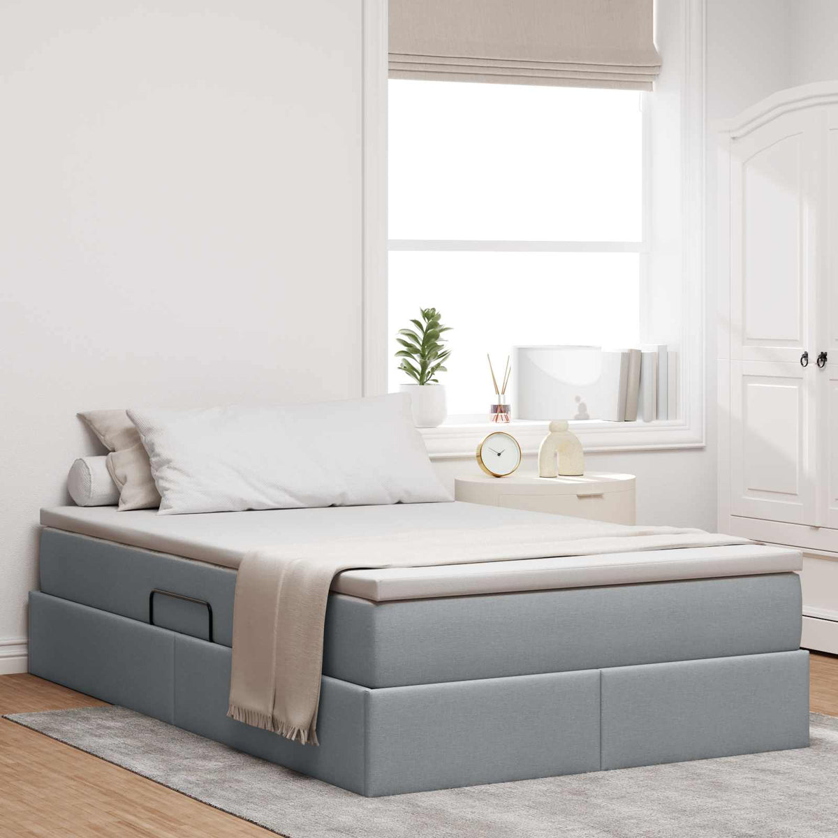 vidaXL Storage Bed with Mattress Light Gray 120 x 190 cm Polyester