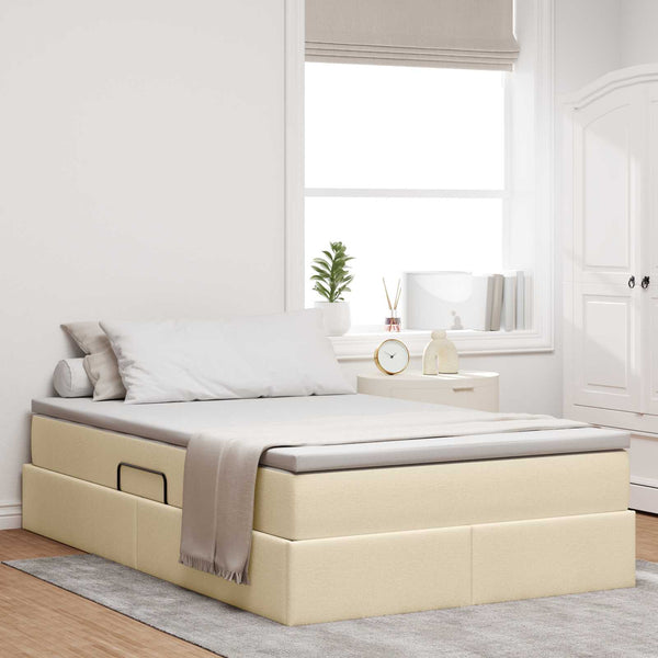 vidaXL Storage Bed with Mattress Cream 120 x 190 cm Polyester