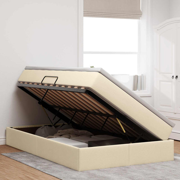 vidaXL Storage Bed with Mattress Cream 120 x 190 cm Polyester