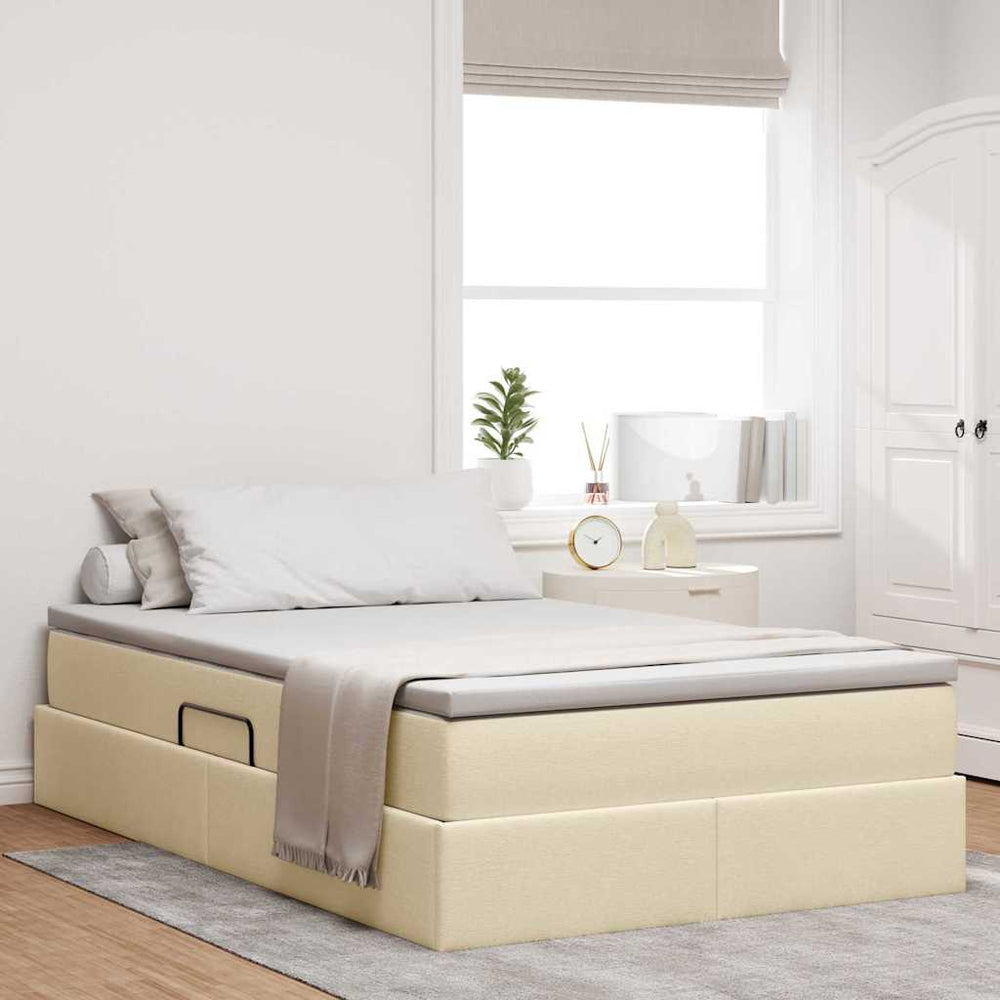vidaXL Storage Bed with Mattress Cream 120 x 200 cm Polyester