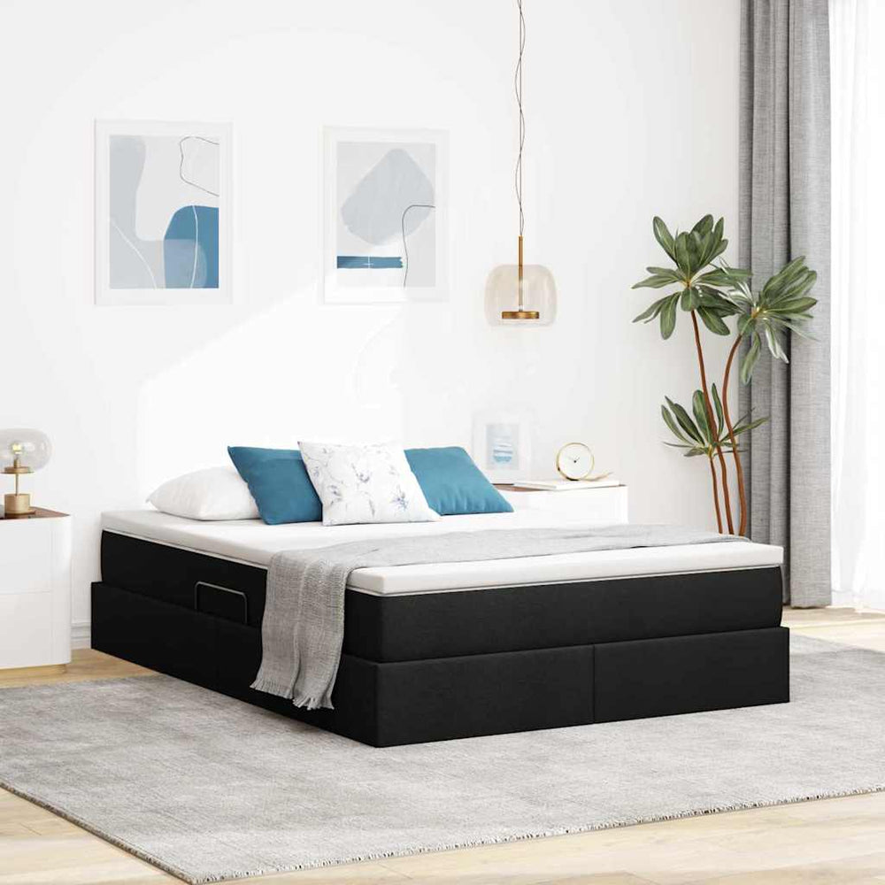 vidaXL Storage Bed with Mattress Black 140 x 190 cm Polyester