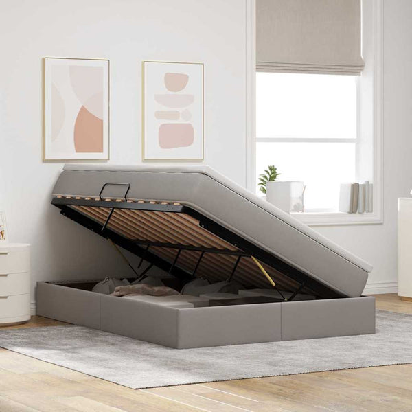 vidaXL Storage Bed with Mattress Taupe 140 x 190 cm Polyester