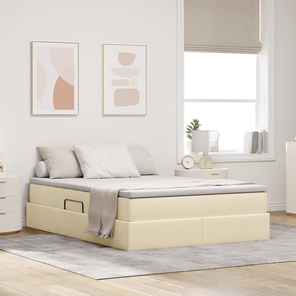 vidaXL Storage Bed with Mattress Cream 140 x 190 cm Polyester