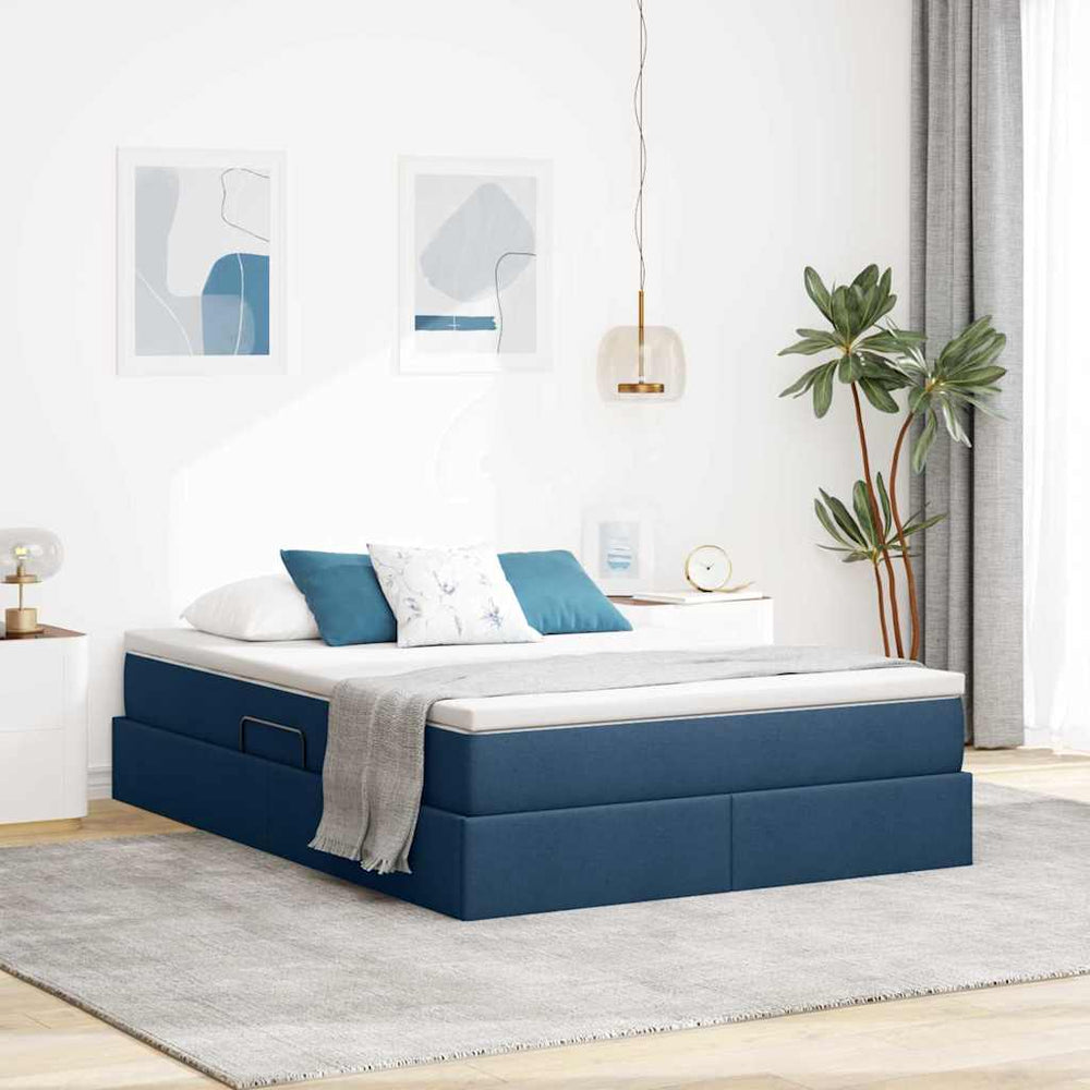 vidaXL Storage Bed with Mattress Blue 140 x 190 cm Polyester