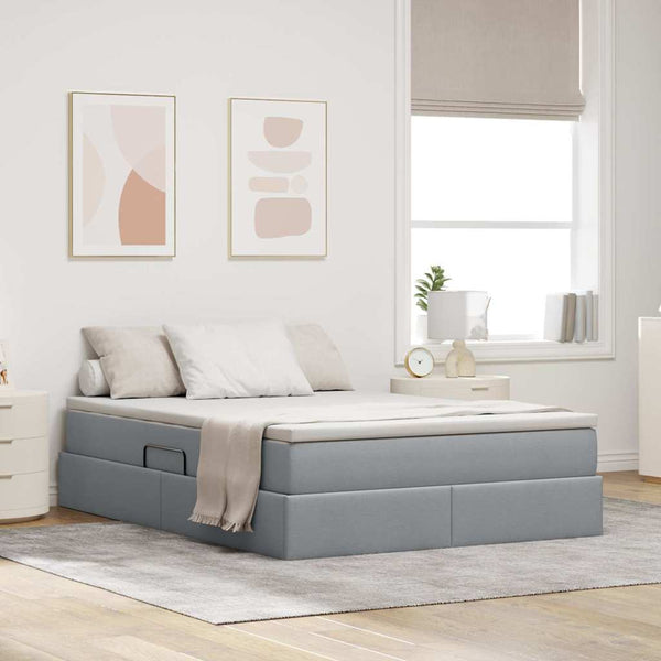 vidaXL Storage Bed with Mattress Light Gray 140 x 200 cm Polyester
