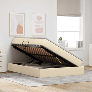 vidaXL Storage Bed with Mattress Cream 140 x 200 cm Polyester