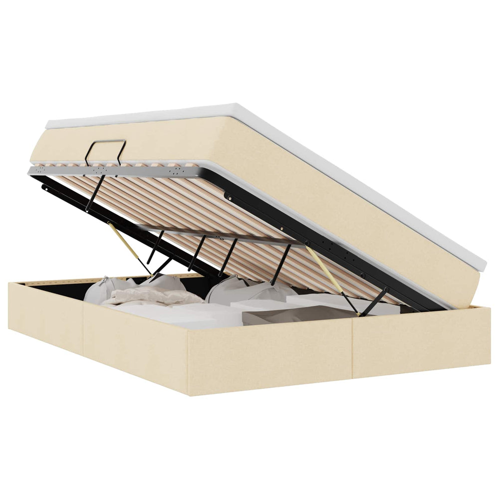 vidaXL Storage Bed with Mattress Cream 140 x 200 cm Polyester