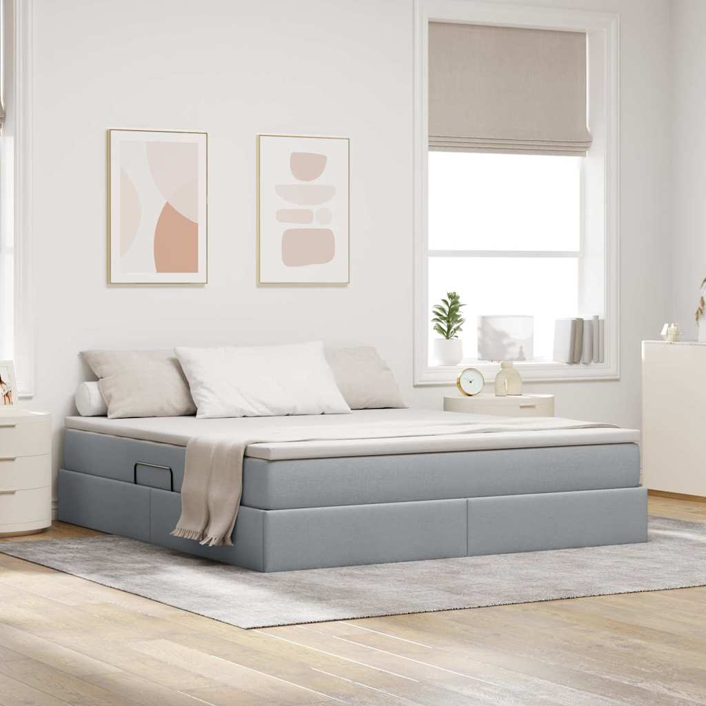 vidaXL Storage Bed with Mattress Light Grey 160 x 200 cm Polyester