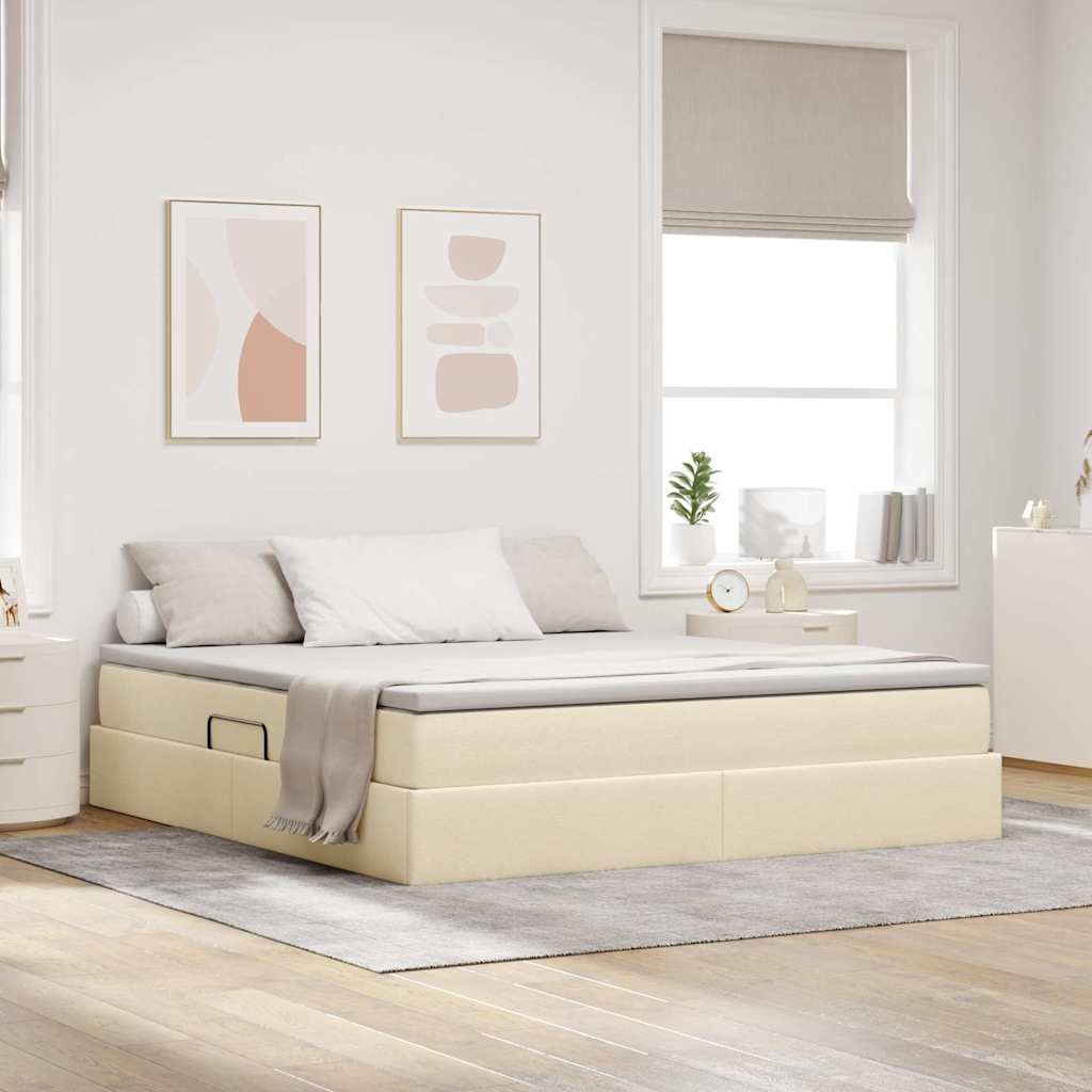 vidaXL Storage Bed with Mattress Cream 160 x 200 cm Polyester
