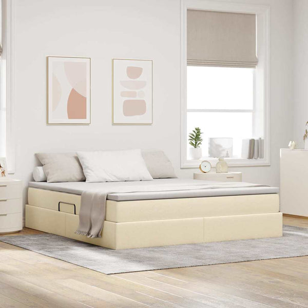 vidaXL Storage Bed with Mattress Cream 160 x 200 cm Polyester