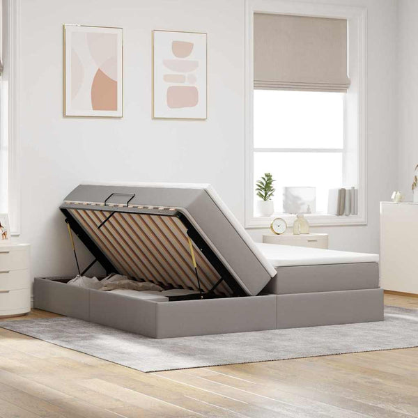 vidaXL Storage Bed with Mattress Taupe 180 x 200 cm Polyester