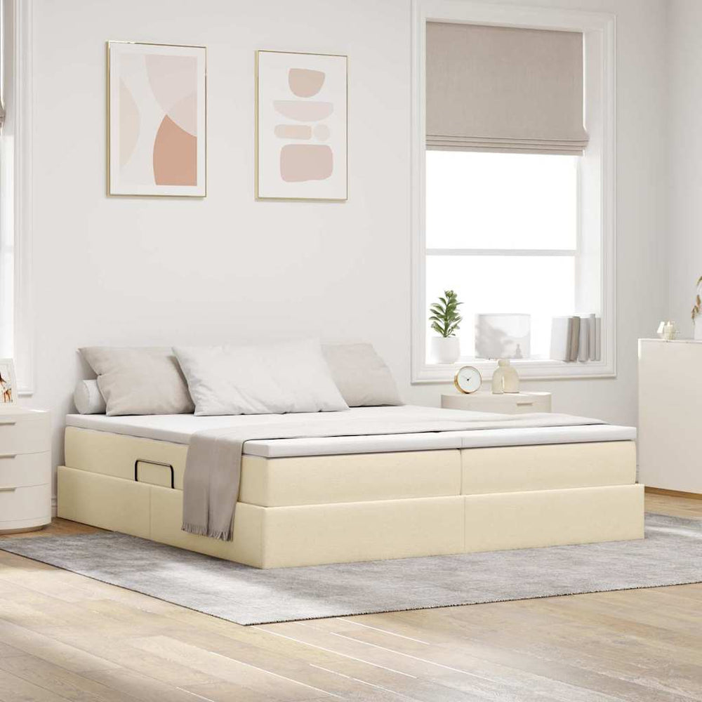 vidaXL Storage Bed with Mattress Cream 180 x 200 cm Polyester