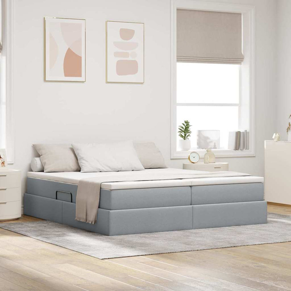 vidaXL Storage Bed with Mattress Light Gray 200 x 200 cm Polyester