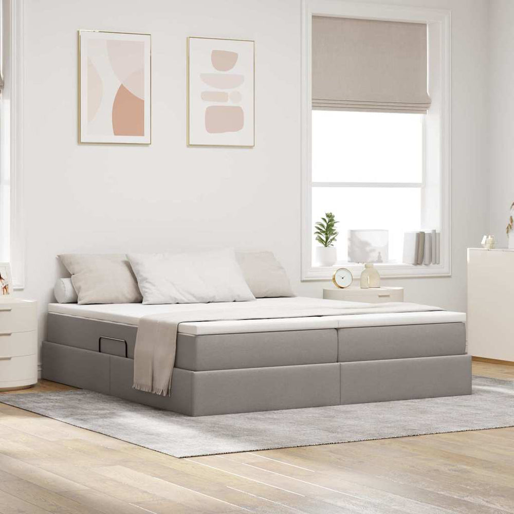 vidaXL Storage Bed with Mattress Taupe 200 x 200 cm Polyester