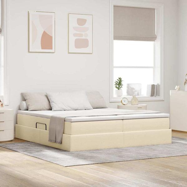 vidaXL Storage Bed with Mattress Cream 200 x 200 cm Polyester