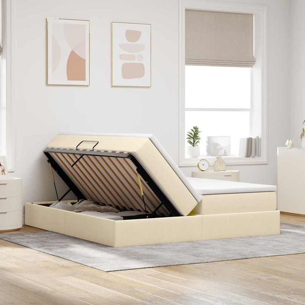 vidaXL Storage Bed with Mattress Cream 200 x 200 cm Polyester