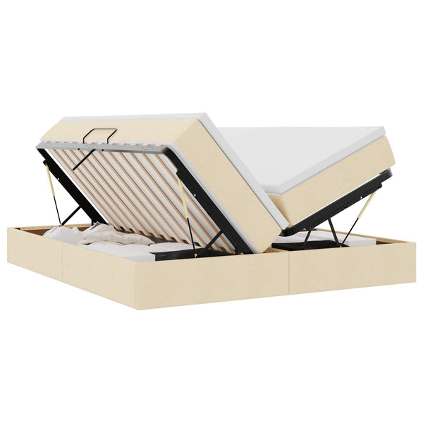 vidaXL Storage Bed with Mattress Cream 200 x 200 cm Polyester