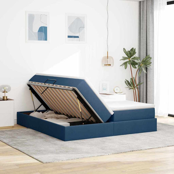 vidaXL Storage Bed with Mattress Blue 200 x 200 cm Polyester