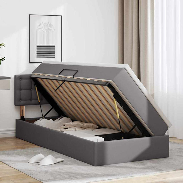 vidaXL Storage Bed with Mattress Grey 90 x 190 cm Faux Leather