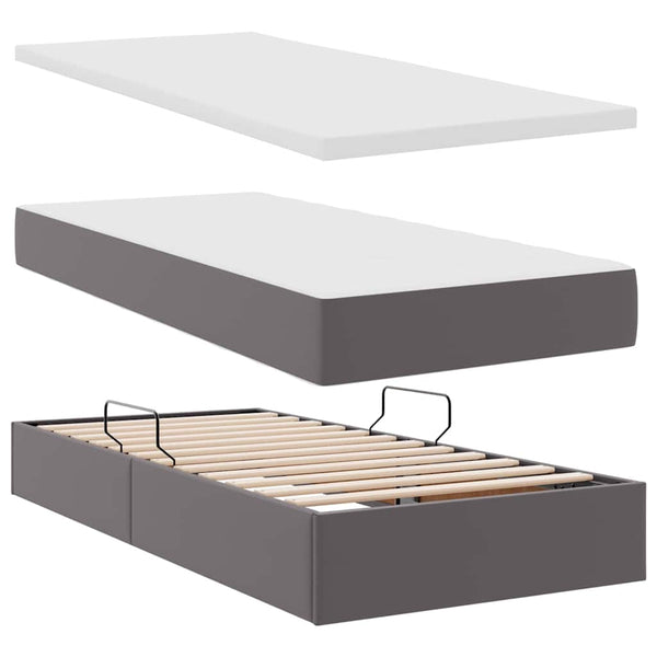 vidaXL Storage Bed with Mattress Grey 90 x 190 cm Faux Leather