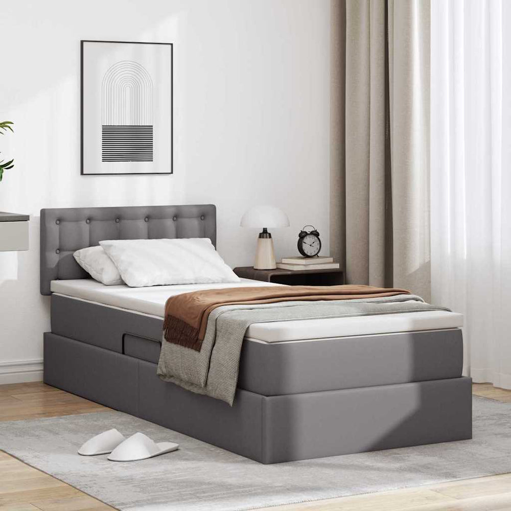 vidaXL Storage Bed with Mattress Grey 90 x 200 cm Faux Leather