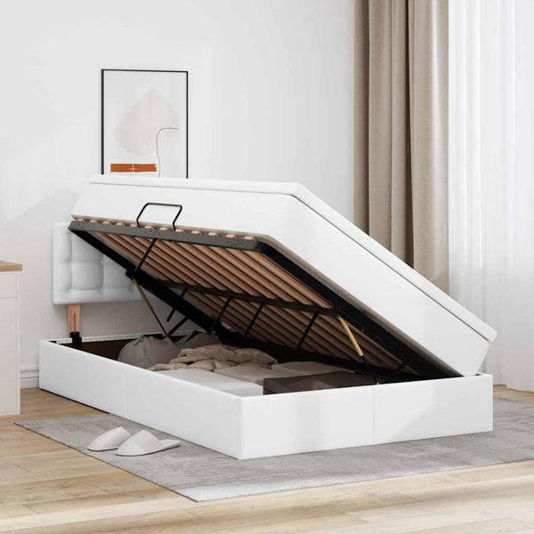 vidaXL Storage Bed with Mattress Pure White 120 x 200 cm Faux Leather