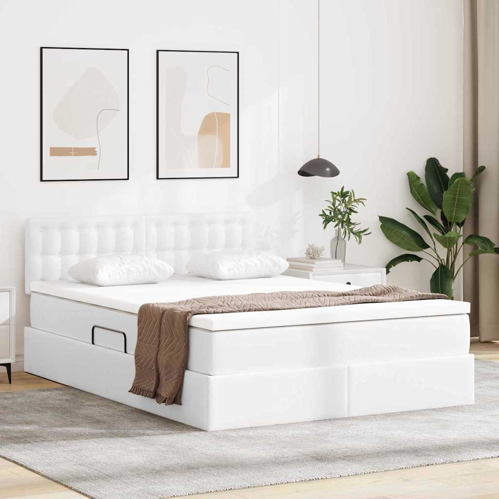 vidaXL Storage Bed with Mattress Pure White 140 x 190 cm Faux Leather
