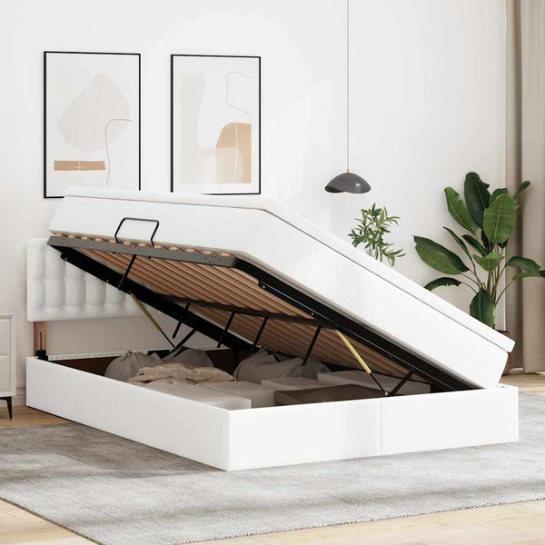 vidaXL Storage Bed with Mattress Pure White 140 x 190 cm Faux Leather