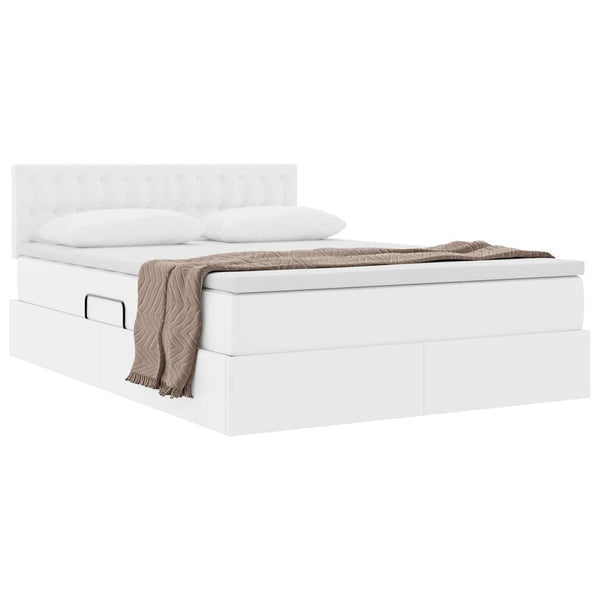 vidaXL Storage Bed with Mattress Pure White 140 x 190 cm Faux Leather