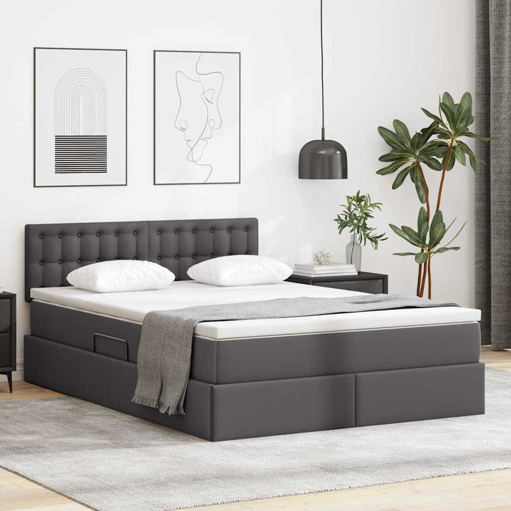 vidaXL Storage Bed with Mattress Grey 140 x 190 cm Faux Leather