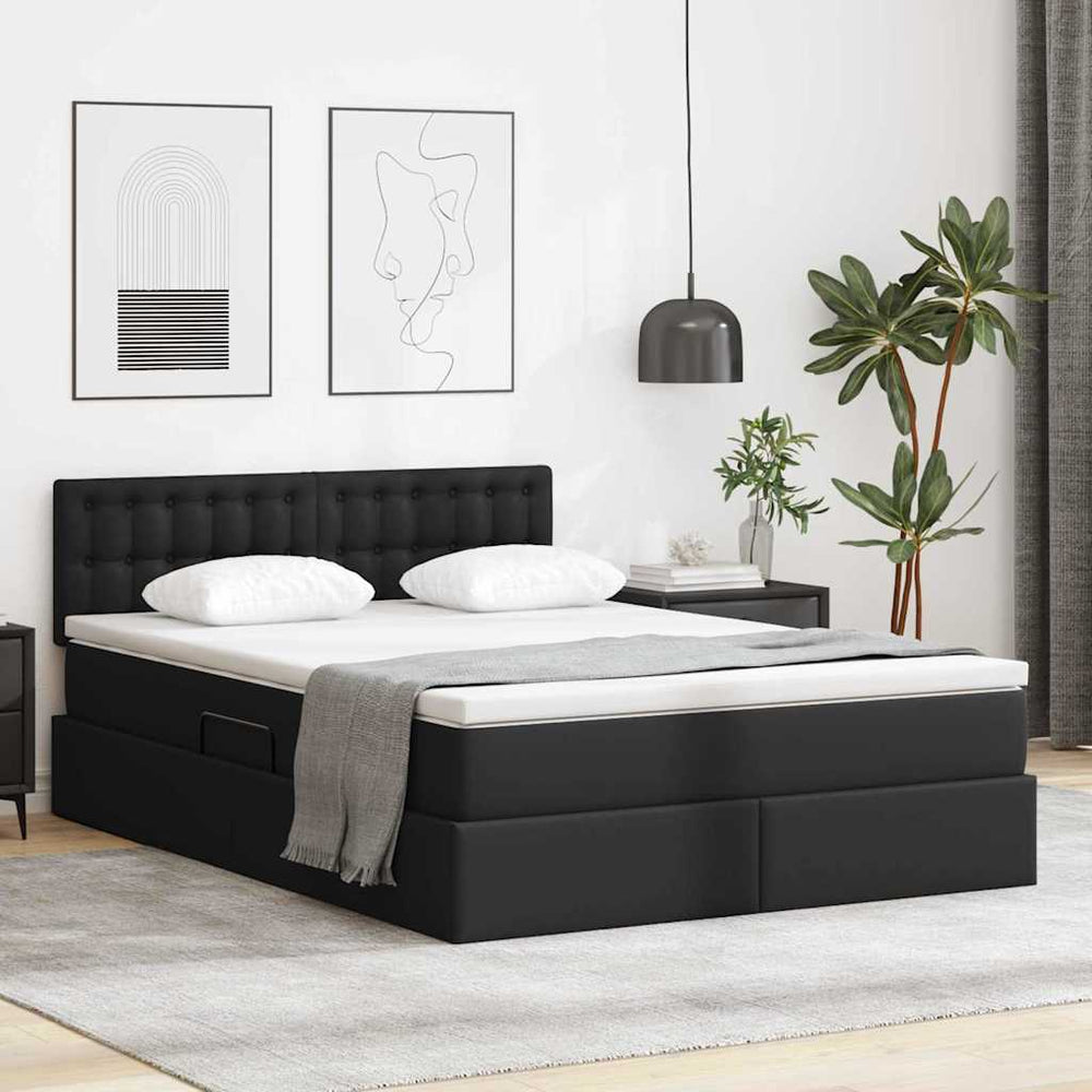 vidaXL Storage Bed with Mattress Black 140 x 200 cm Faux Leather