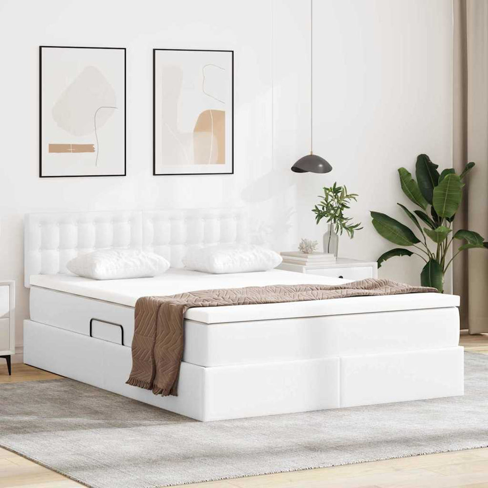 vidaXL Storage Bed with Mattress Pure White 140 x 200 cm Faux Leather