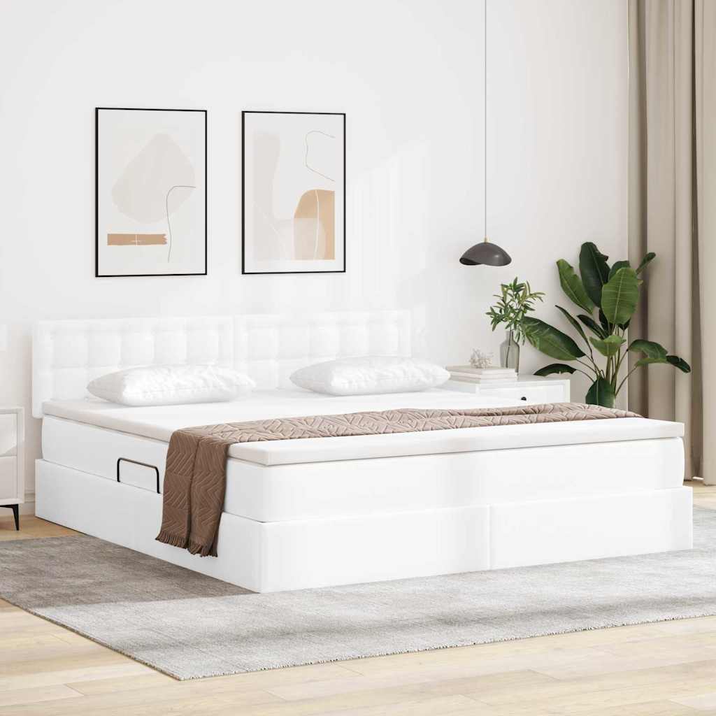 vidaXL Storage Bed with Mattress Pure White 160 x 200 cm Faux Leather