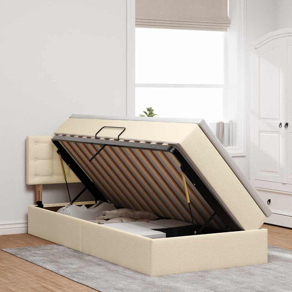 vidaXL Storage Bed with Mattress Cream 90 x 190 cm Engineered Wood