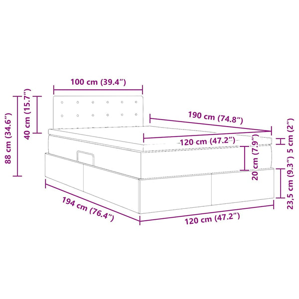 vidaXL Storage Bed with Mattress Dark Grey 120 x 190 cm