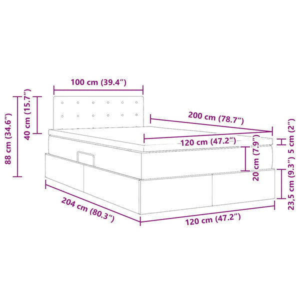 vidaXL Storage Bed with Mattress Light Grey 120 x 200 cm