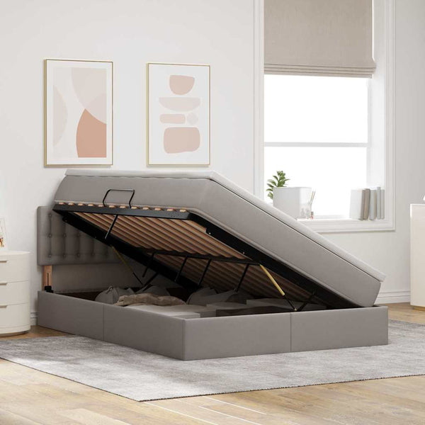 vidaXL Storage Bed with Mattress Taupe 140 x 190 cm Engineered Wood