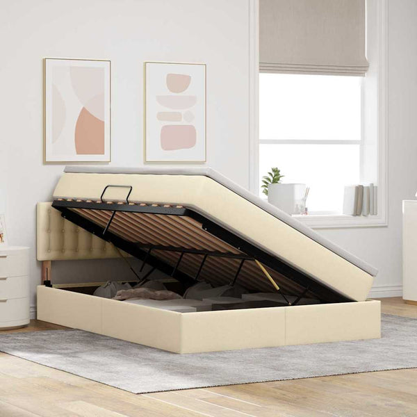 vidaXL Storage Bed with Mattress Cream 140 x 190 cm Engineered Wood