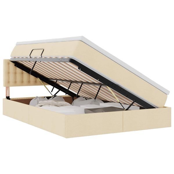 vidaXL Storage Bed with Mattress Cream 140 x 190 cm Engineered Wood