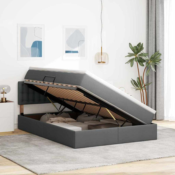 vidaXL Storage Bed with Mattress Dark Grey 140 x 200 cm