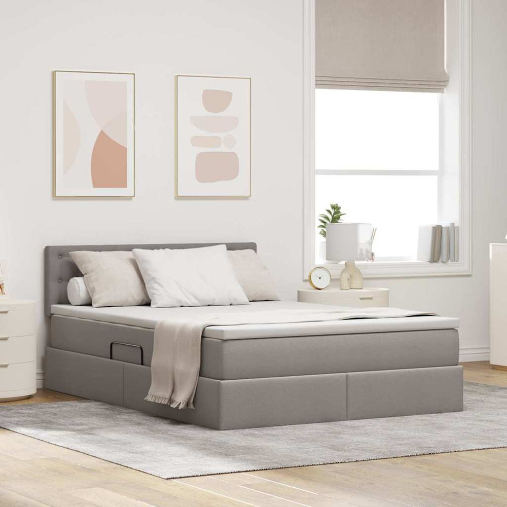 vidaXL Storage Bed with Mattress Taupe 140 x 200 cm Engineered Wood