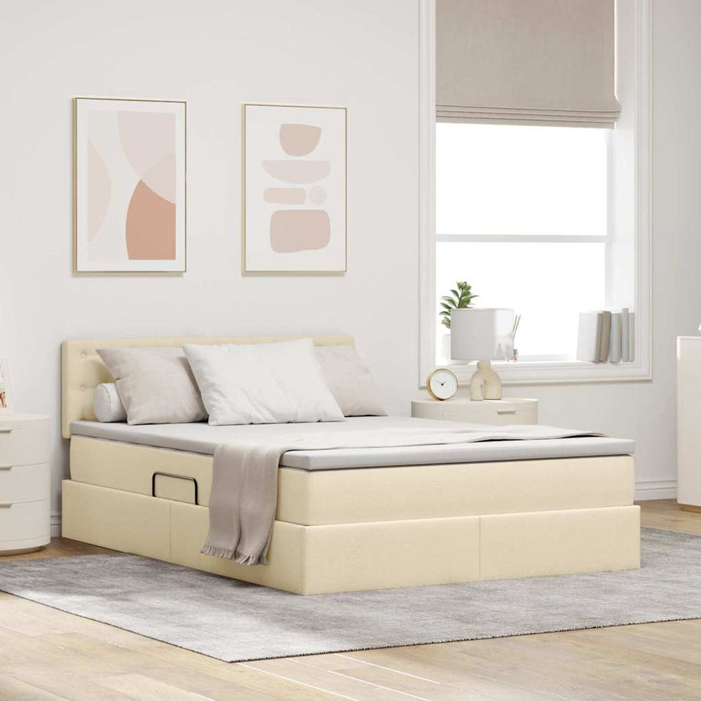 vidaXL Storage Bed with Mattress Cream 140 x 200 cm Engineered Wood