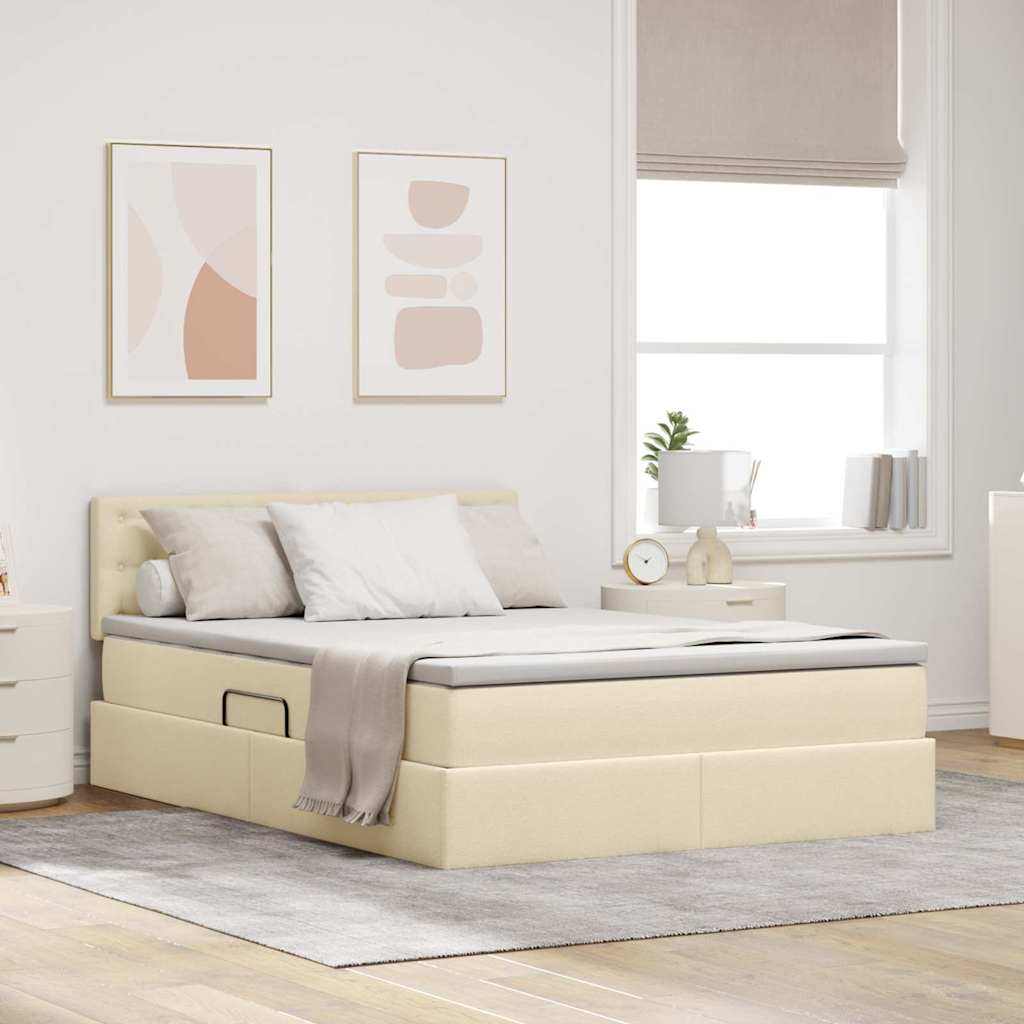 vidaXL Storage Bed with Mattress Cream 140 x 200 cm Engineered Wood