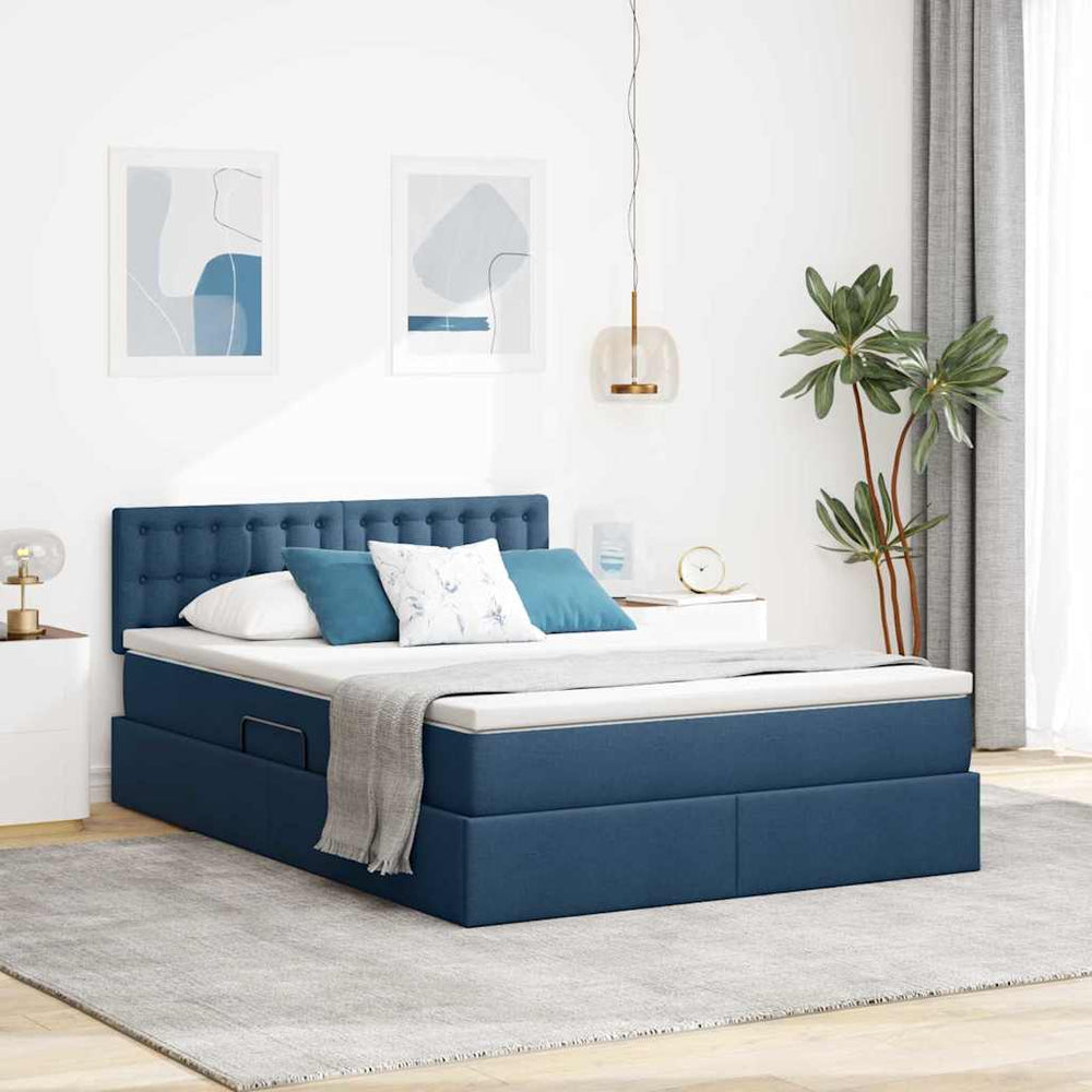 vidaXL Storage Bed with Mattress Blue 140 x 200 cm Engineered Wood