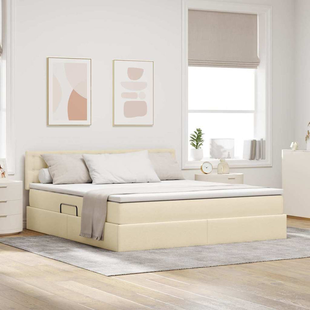 vidaXL Storage Bed with Mattress Cream 160 x 200 cm Engineered Wood