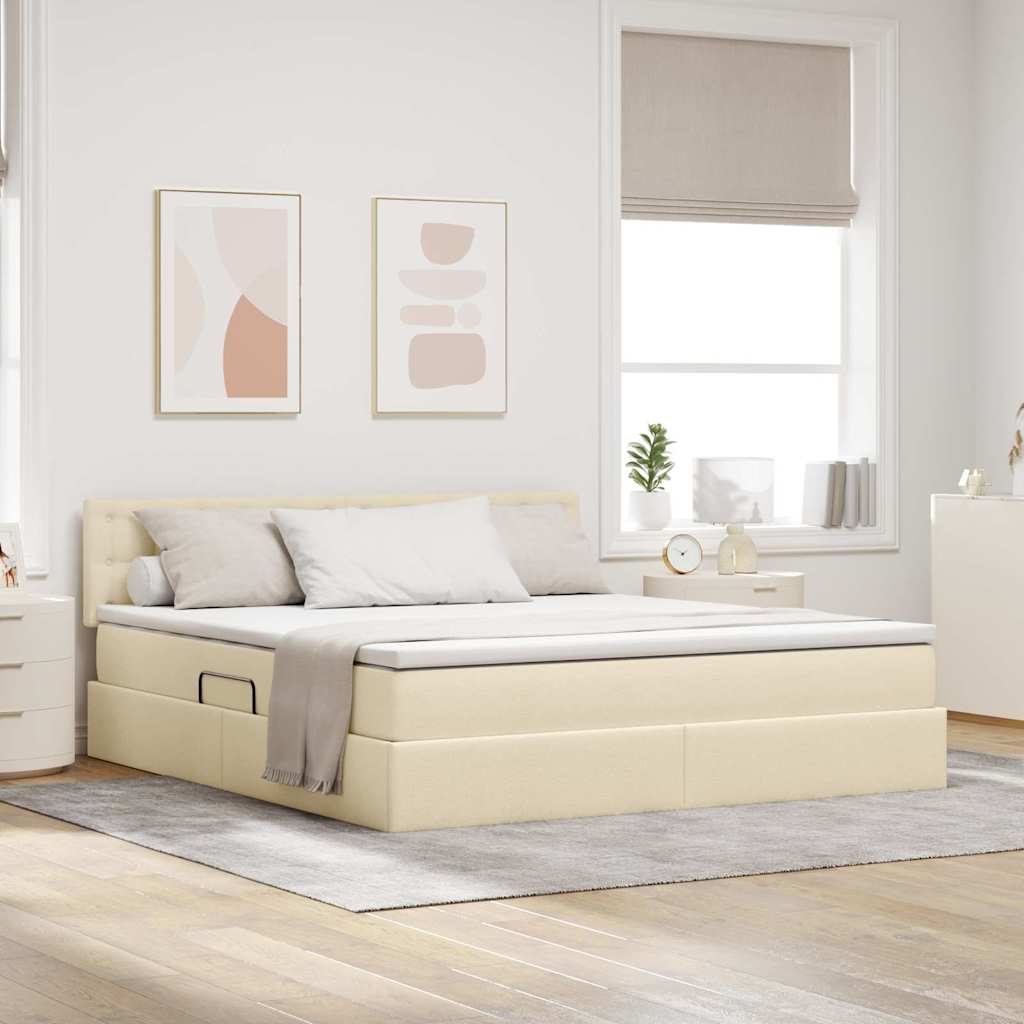 vidaXL Storage Bed with Mattress Cream 180 x 200 cm Engineered Wood