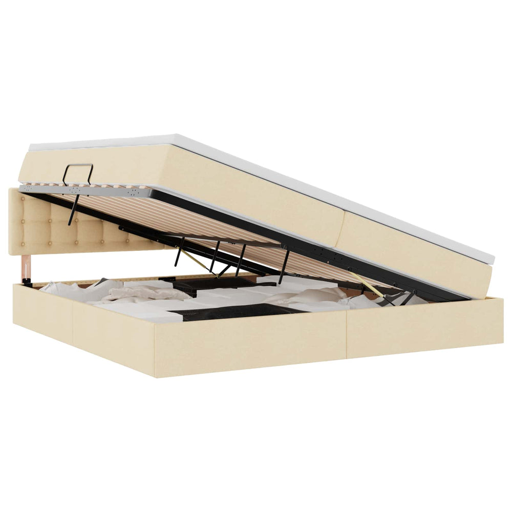 vidaXL Storage Bed with Mattress Cream 200 x 200 cm Engineered Wood