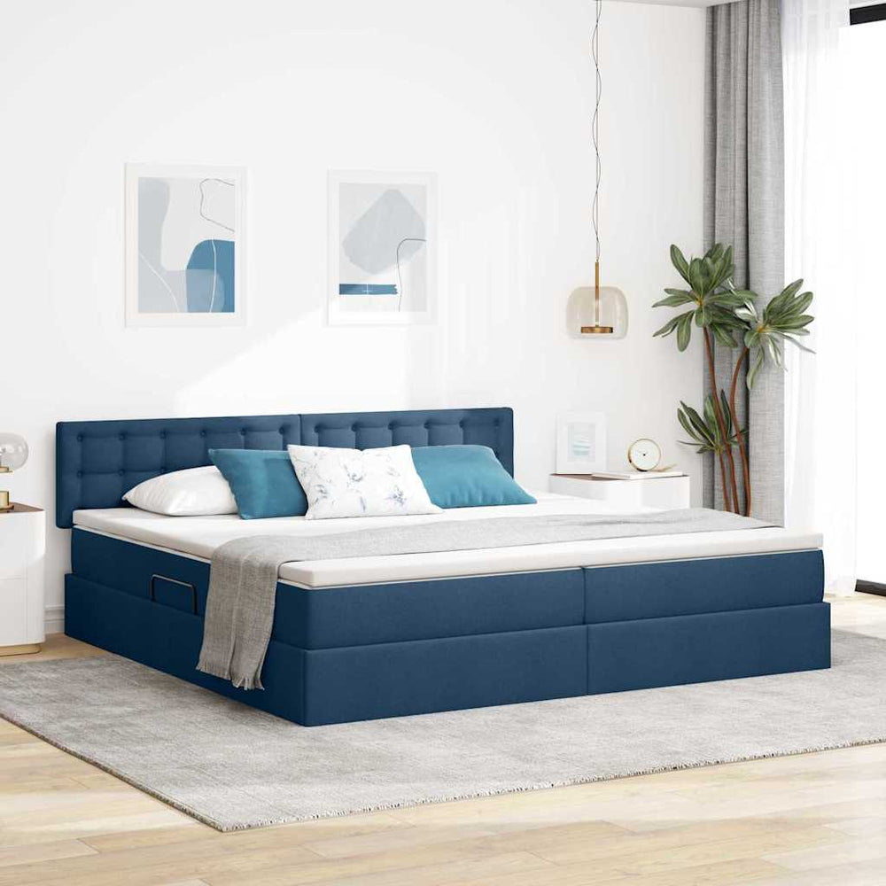vidaXL Storage Bed with Mattress Blue 200 x 200 cm Engineered Wood