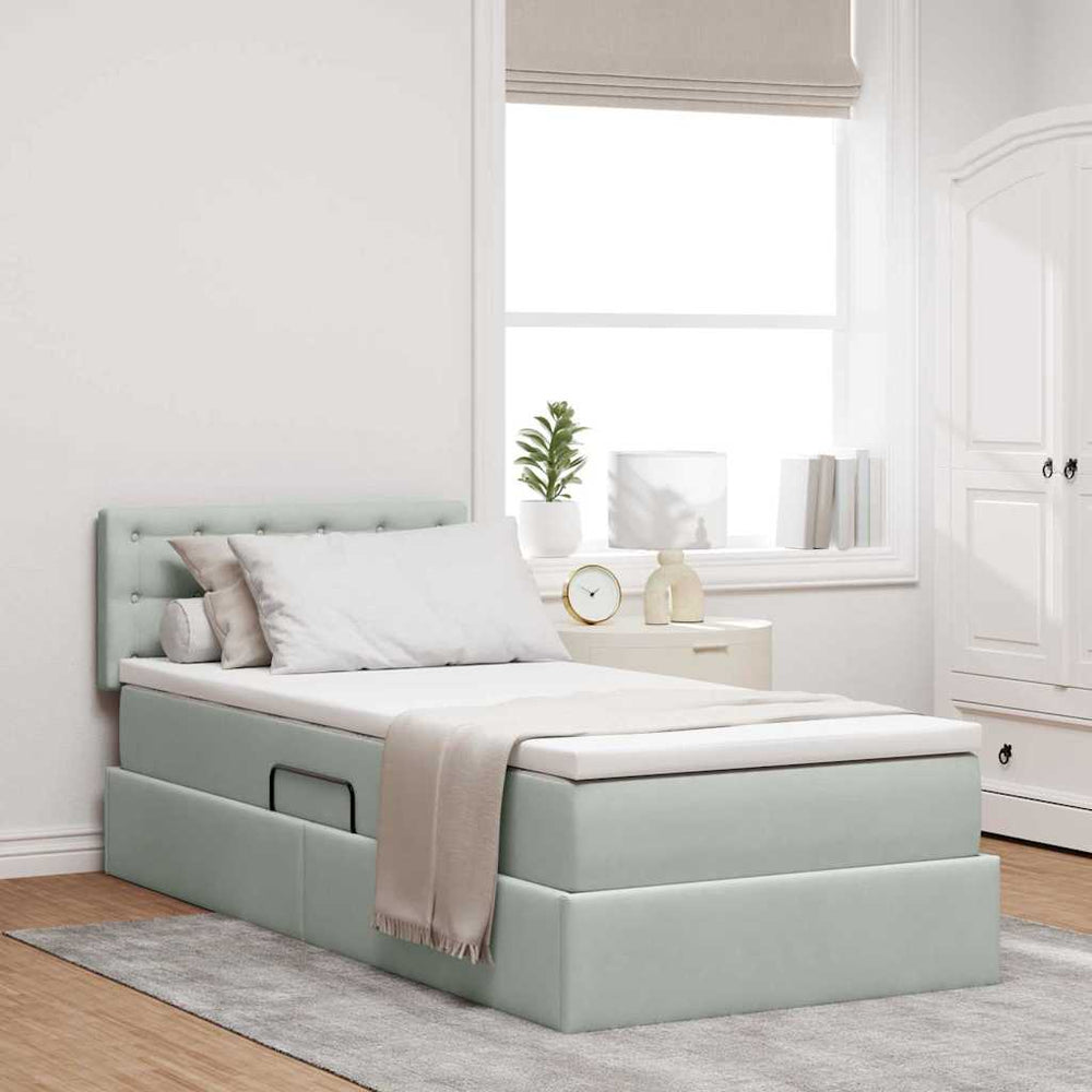 vidaXL Storage Bed with Mattress Light Gray 90 x 190 cm Velvet
