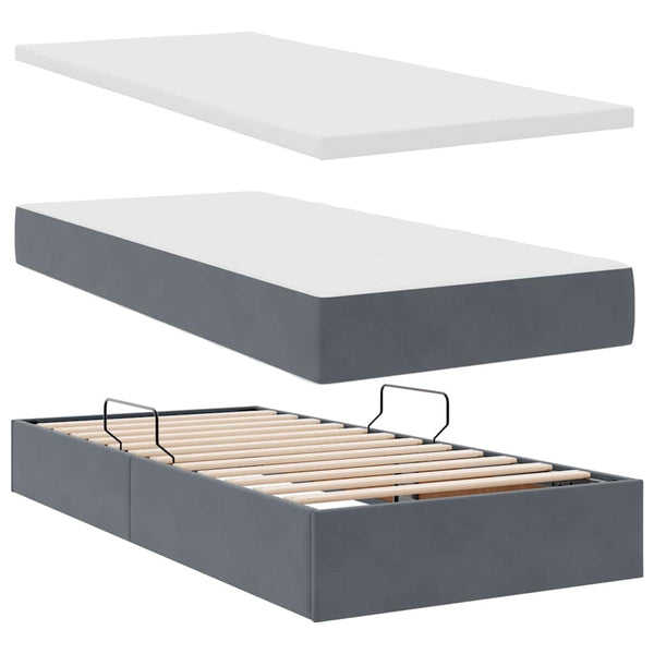 vidaXL Storage Bed with Mattress Dark Grey 90 x 190 cm Velvet